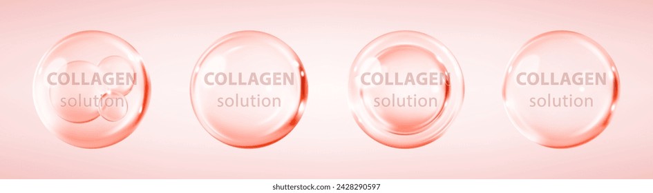 Pink collagen serum or essence bubble. Hyaluronic acid and moisturizer vitamins. Serum skin care. Vector illustration
