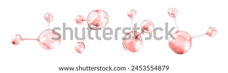Pink collagen serum molecules. 3D abstract molecular structures. Beauty science skincare molecular concept. Vector 3d illustration