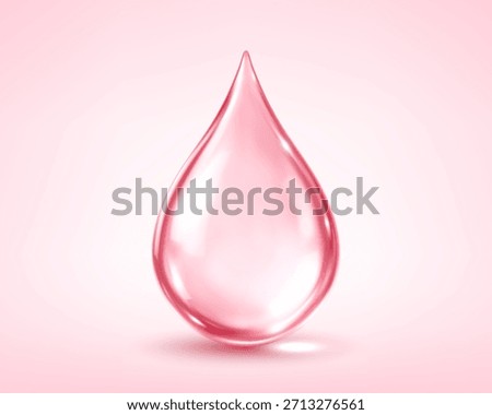 Pink collagen solution drop. Liquid drop, serum, gel or collagen texture. Skin care cosmetic hydration concept. Vector illustration