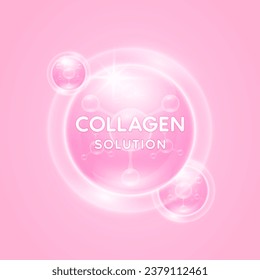 Pink collagen solution floating in the air. Hyaluronic Acid and Moisturizer Vitamins serum skin care. For cosmetic banner or beauty nutrition. Essential supplement to the health skin. Vector.