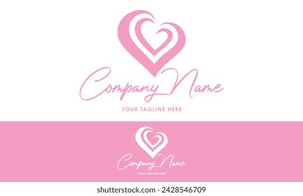 Pink Color Abstract Line Art Love Logo Design
