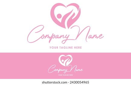 Pink Color Abstract People Love Care Logo Design