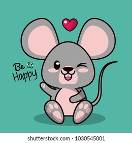 pink color background with cute kawaii animal mouse wink a eye