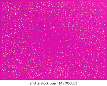 Pink color background. Stars confetti. Ordinary colorific mesh. Scattered stars. Backround with random colored stars.