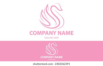 Pink Color Beautiful Animal Swan Logo Design