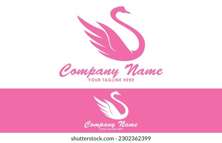 Pink Color Beautiful Animal Swan Logo Design