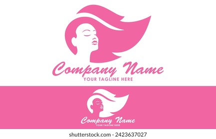 Pink Color Beauty Negative Space Face Female Hair Logo Design