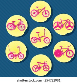 pink color  bicycle icons on yellow circle paper