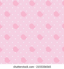 pink color bird patterns on pink background with white dots, vector