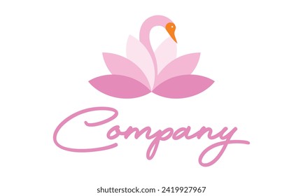 Pink Color Bird Swan Logo Design