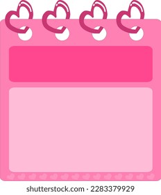 Pink color calendar with heart shape rings. Vector illustration. Wedding , Valentine's calendar invitation.