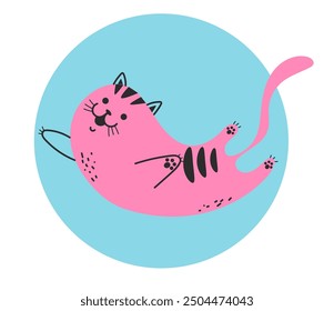 Pink color cat line art flat simple style concept. Vector graphic design illustration element