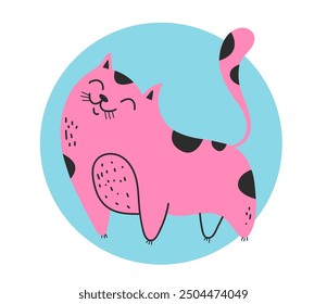 Pink color cat line art flat simple style concept. Vector graphic design illustration element