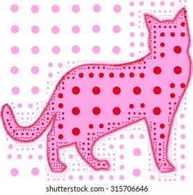 Pink color cat silhouette illustration with red color Polka dots together vector animal print. fashion, graphic design. T shirt print, gift tag, gift offer, Special offer, gift card, poster, garments