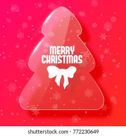 Pink color christmas tree in glass style postcard flat vector illustration