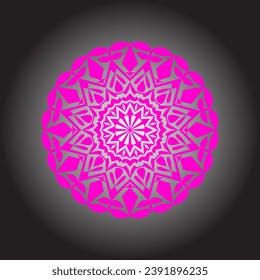  Pink color circular Mandala design. Abstract black and white gradient color background.  Decorative Elements. Oriental Pattern, Illustration. 