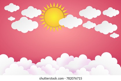 Pink Color Cloud Paper Style art vector 