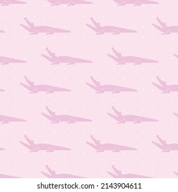 Pink color crocodile patterns on pink background with white dots, vector