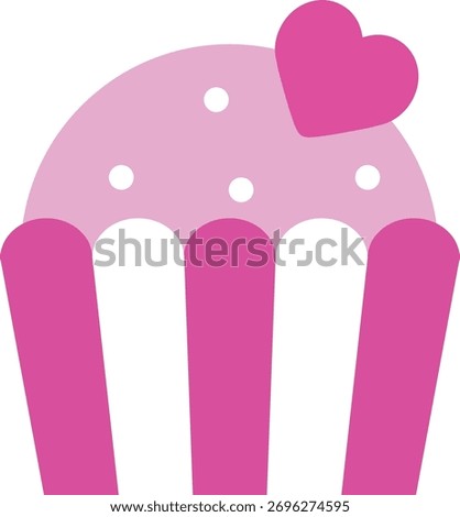Pink color cup cake flat vector illustration isolated.
Valentine's Day cupcake.
Transparent background.