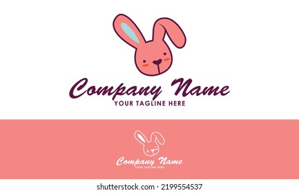 Pink Color Cute Cartoon Rabbit Logo Design