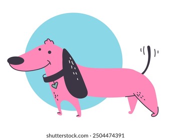 Concepto de estilo simple plano de arte de línea de perro de color rosa. Vector Diseño gráfico elemento de ilustración