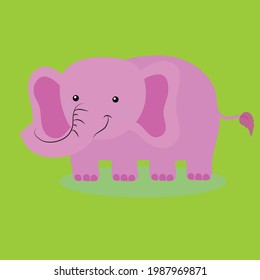 Pink color elephant pattern on green background, vector