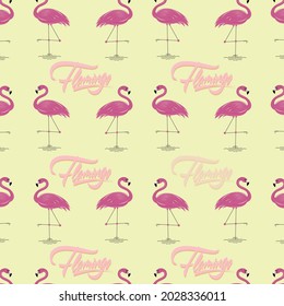 Pink color flamingo patterns on yellow background, vector, decorative design, textile, fabric, napkin, backdrop