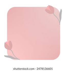 Pink Color Gradient Frame With Tulips Flowers Border Vector