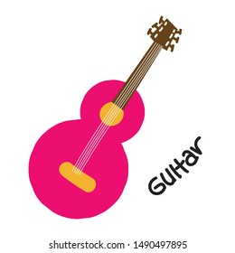 Pink color guitar doodle illustration design