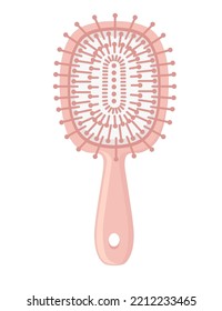 Pink color hair brush for hair care plastic fashion comb vector illustration isolated on white background