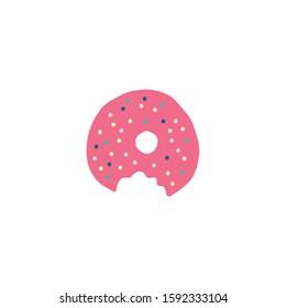 Pink color hand drawn, doodle doughnut vector icon isolated on a white background.