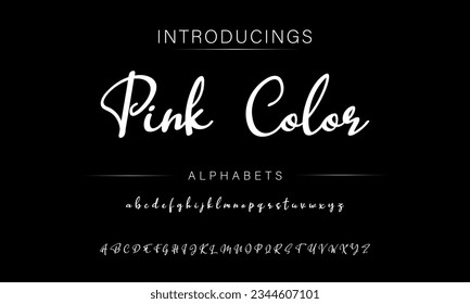 Pink Color Hand drawn vector alphabet. Modern monoline signature script font. Elegant Signature Font. Best Alphabet Beautiful Calligraphy Signature Font lettering handwritten