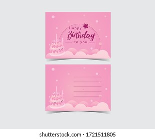 Pink color Happy Birthday Card for kids . Lovely baby birthday card 