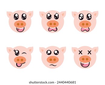 pink color head piggy face character expression smile laughing happy sad blink eye and cheerful gesture