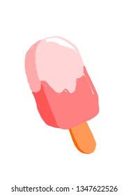 Pink color Ice cream stick painting on white background