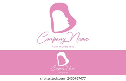 Pink Color Initial Letter B Woman Head Logo Design