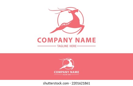Pink Color Jumping Circle Deer Logo Design