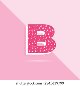 Pink color letter b logo and icon for breast cancer awareness month