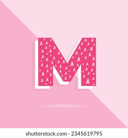 Pink color letter m logo and icon for breast cancer awareness month