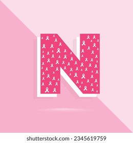 Pink color letter n logo and icon for breast cancer awareness month