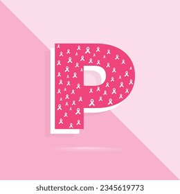 Pink color letter p logo and icon for breast cancer awareness month