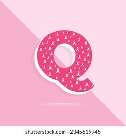 Pink color letter q logo and icon for breast cancer awareness month