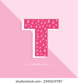 Pink color letter t logo and icon for breast cancer awareness month