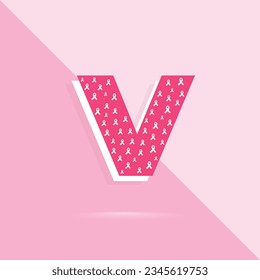 Pink color letter v logo and icon for breast cancer awareness month