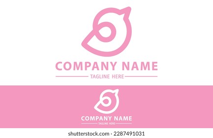 Pink Color Line Art Cartoon Bird Logo Design