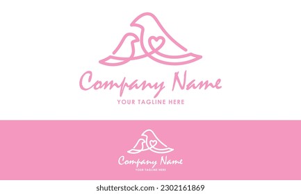 Pink Color Line Art Love Bird Mom and Son Logo Design