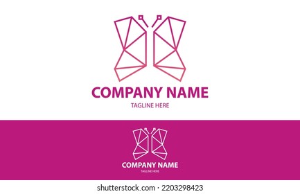 Pink Color Line Art Low Poly Butterfly Logo Design