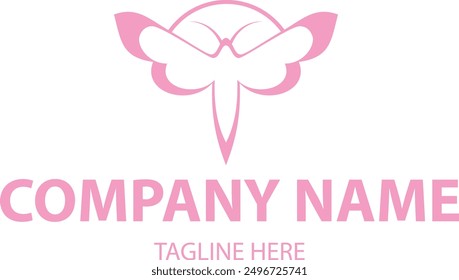 Pink Color Line Art Moth Butterfly Insect Logo Design