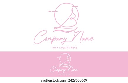 Pink Color Line Art Sail Yacht Initial Letter B Logo Design