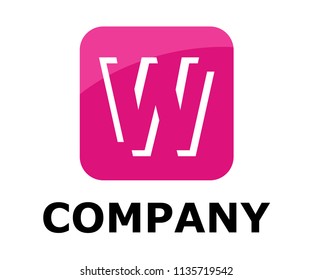 pink color logo symbol outline line alphabet in square box type letter w initial business logo design idea illustration shape for modern premium corporate